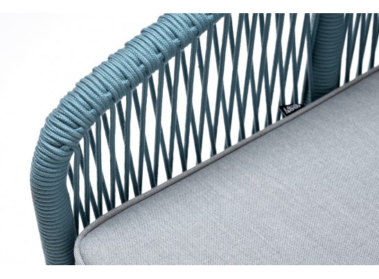 "Канны" кресло плетеное из роупа, каркас алюминий светло-серый (RAL7035) муар, роуп бирюзовый круглый, ткань светло-серая в Набережных Челнах