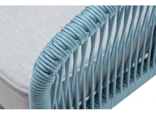 "Канны" кресло плетеное из роупа, каркас алюминий светло-серый (RAL7035) муар, роуп бирюзовый круглый, ткань светло-серая в Набережных Челнах