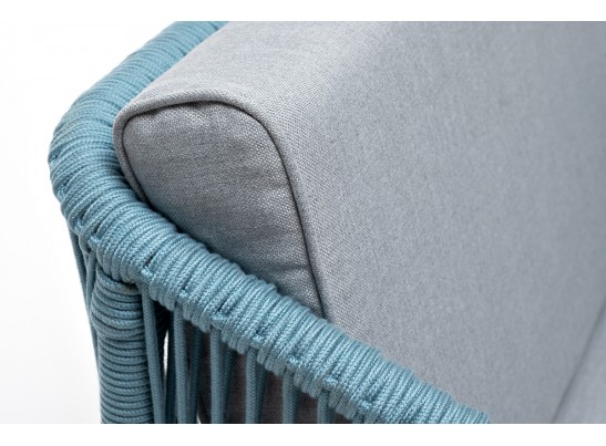 "Канны" кресло плетеное из роупа, каркас алюминий светло-серый (RAL7035) муар, роуп бирюзовый круглый, ткань светло-серая в Набережных Челнах