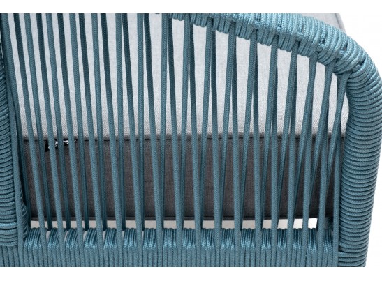 "Канны" кресло плетеное из роупа, каркас алюминий светло-серый (RAL7035) муар, роуп бирюзовый круглый, ткань светло-серая в Набережных Челнах