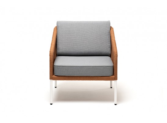 "Канны" кресло плетеное из роупа, каркас алюминий светло-серый (RAL7035) муар, роуп светло-серый круглый, ткань светло-серая в Набережных Челнах