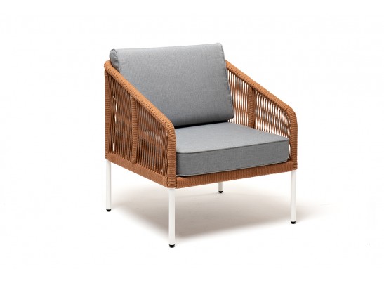 "Канны" кресло плетеное из роупа, каркас алюминий светло-серый (RAL7035) муар, роуп светло-серый круглый, ткань светло-серая в Набережных Челнах