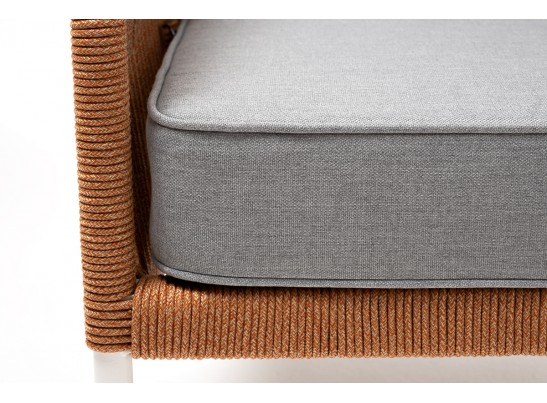 "Канны" кресло плетеное из роупа, каркас алюминий светло-серый (RAL7035) муар, роуп светло-серый круглый, ткань светло-серая в Набережных Челнах