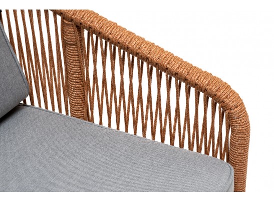 "Канны" кресло плетеное из роупа, каркас алюминий светло-серый (RAL7035) муар, роуп светло-серый круглый, ткань светло-серая в Набережных Челнах