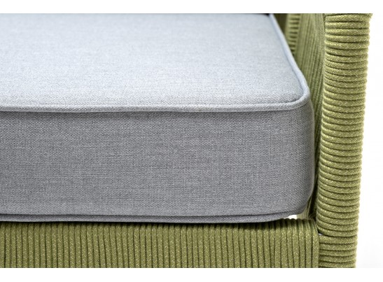 "Канны" кресло плетеное из роупа, каркас алюминий светло-серый (RAL7035) муар, роуп салатовый меланж круглый, ткань светло-серая в Набережных Челнах