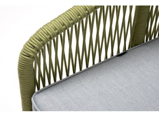 "Канны" кресло плетеное из роупа, каркас алюминий светло-серый (RAL7035) муар, роуп салатовый меланж круглый, ткань светло-серая в Набережных Челнах
