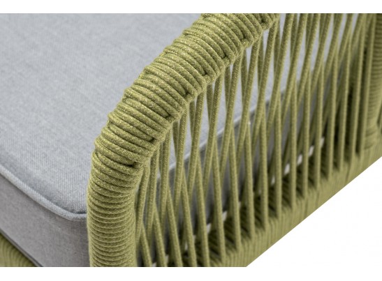 "Канны" кресло плетеное из роупа, каркас алюминий светло-серый (RAL7035) муар, роуп салатовый меланж круглый, ткань светло-серая в Набережных Челнах