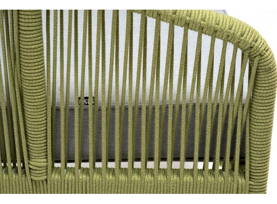 "Канны" кресло плетеное из роупа, каркас алюминий светло-серый (RAL7035) муар, роуп салатовый меланж круглый, ткань светло-серая в Набережных Челнах