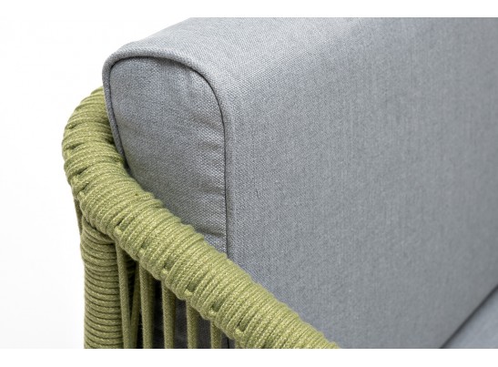 "Канны" кресло плетеное из роупа, каркас алюминий светло-серый (RAL7035) муар, роуп салатовый меланж круглый, ткань светло-серая в Набережных Челнах