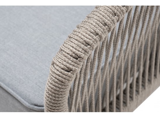 "Канны" кресло плетеное из роупа, каркас алюминий светло-серый (RAL7035) муар, роуп серый меланж круглый, ткань светло-серая в Набережных Челнах