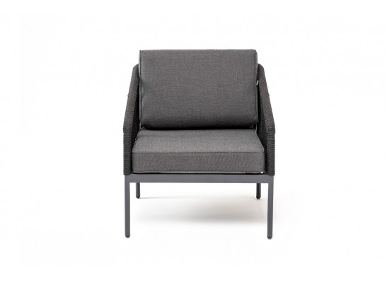 "Канны" кресло плетеное из роупа, каркас алюминий темно-серый (RAL7024) муар, роуп темно-серый круглый, ткань темно-серая 027 в Набережных Челнах