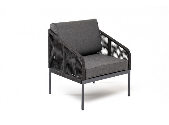 "Канны" кресло плетеное из роупа, каркас алюминий темно-серый (RAL7024) муар, роуп темно-серый круглый, ткань темно-серая 027 в Набережных Челнах