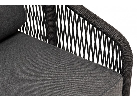 "Канны" кресло плетеное из роупа, каркас алюминий темно-серый (RAL7024) муар, роуп темно-серый круглый, ткань темно-серая 027 в Набережных Челнах
