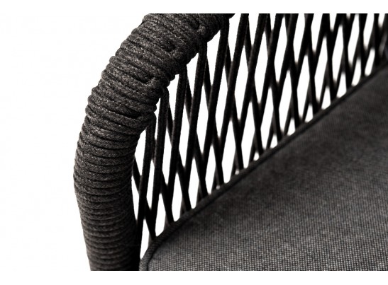 "Канны" кресло плетеное из роупа, каркас алюминий темно-серый (RAL7024) муар, роуп темно-серый круглый, ткань темно-серая 027 в Набережных Челнах