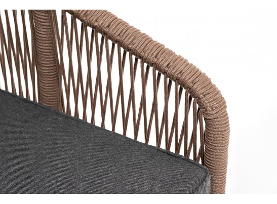 "Канны" кресло плетеное из роупа (веревки), каркас алюминий белый, роуп коричневый, ткань серая в Набережных Челнах