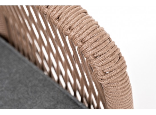 "Канны" кресло плетеное из роупа (веревки), каркас алюминий белый, роуп коричневый, ткань серая в Набережных Челнах