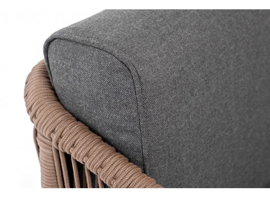 "Канны" кресло плетеное из роупа (веревки), каркас алюминий белый, роуп коричневый, ткань серая в Набережных Челнах