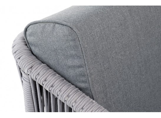 "Канны" кресло плетеное из роупа, каркас алюминий белый муар, роуп светло-серый круглый, ткань серая 017 в Набережных Челнах