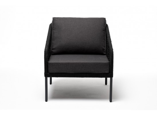 "Канны" кресло плетеное из роупа (узелки), каркас алюминий темно-серый (RAL7024) муар, роуп темно-серый круглый, ткань темно-серая 027 в Набережных Челнах