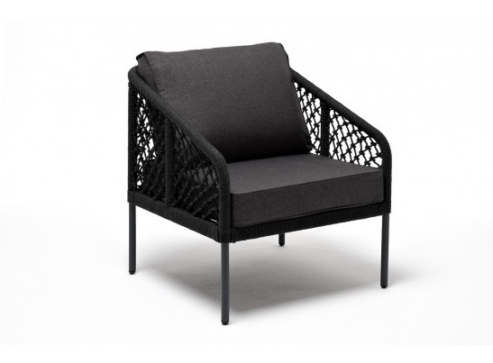 "Канны" кресло плетеное из роупа (узелки), каркас алюминий темно-серый (RAL7024) муар, роуп темно-серый круглый, ткань темно-серая 027 в Набережных Челнах