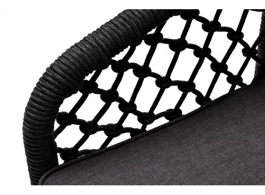 "Канны" кресло плетеное из роупа (узелки), каркас алюминий темно-серый (RAL7024) муар, роуп темно-серый круглый, ткань темно-серая 027 в Набережных Челнах