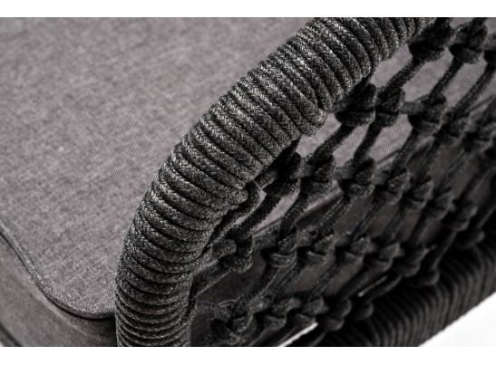 "Канны" кресло плетеное из роупа (узелки), каркас алюминий темно-серый (RAL7024) муар, роуп темно-серый круглый, ткань темно-серая 027 в Набережных Челнах