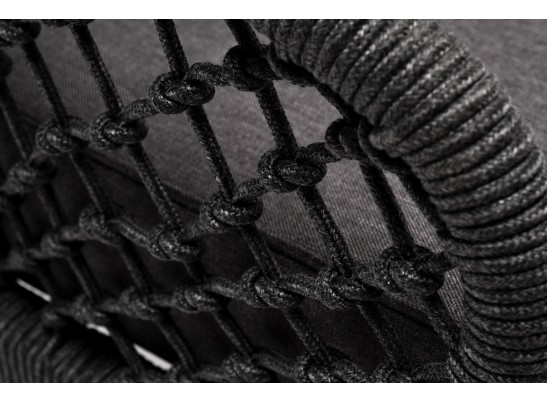 "Канны" кресло плетеное из роупа (узелки), каркас алюминий темно-серый (RAL7024) муар, роуп темно-серый круглый, ткань темно-серая 027 в Набережных Челнах