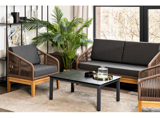 "Канны" лаунж-зона 4-ая из роупа со столиком "Канны" (серый гранит), основание дуб, роуп коричневый в Набережных Челнах