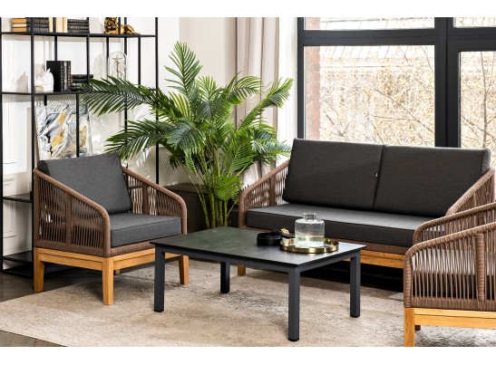 "Канны" лаунж-зона 4-ая из роупа со столиком "Канны" (серый гранит), основание дуб, роуп коричневый в Набережных Челнах