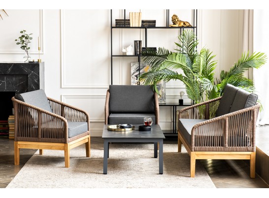 "Канны" лаунж-зона 4-ая из роупа со столиком "Канны" (серый гранит), основание дуб, роуп коричневый в Набережных Челнах