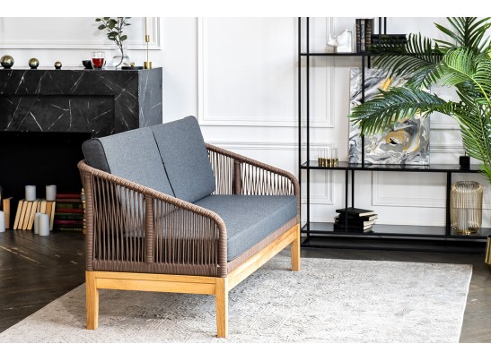 "Канны" лаунж-зона 4-ая из роупа со столиком "Канны" (серый гранит), основание дуб, роуп коричневый в Набережных Челнах