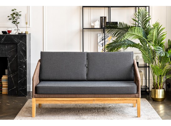 "Канны" лаунж-зона 4-ая из роупа со столиком "Канны" (серый гранит), основание дуб, роуп коричневый в Набережных Челнах