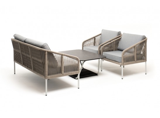 "Канны" лаунж-зона 4-местная из роупа со столом "Глория" (серый гранит), каркас алюминиевый светло-серый, роуп салатовый меланж в Набережных Челнах