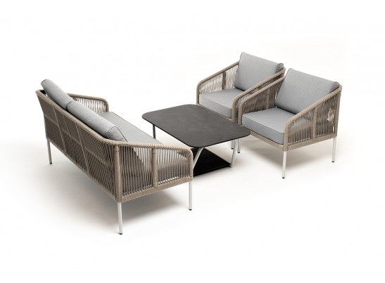"Канны" лаунж-зона 4-местная из роупа со столом "Глория" (серый гранит), каркас алюминиевый светло-серый, роуп серый меланж в Набережных Челнах