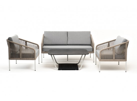 "Канны" лаунж-зона 4-местная из роупа со столом "Глория" (серый гранит), каркас алюминиевый светло-серый, роуп серый меланж в Набережных Челнах