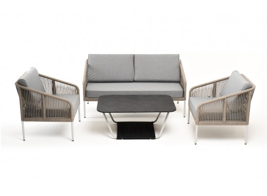 "Канны" лаунж-зона 4-местная из роупа со столом "Глория" (серый гранит), каркас алюминиевый светло-серый, роуп серый меланж в Набережных Челнах