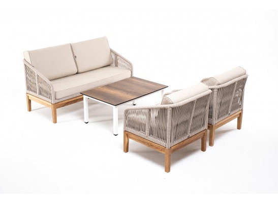 "Канны" лаунж-зона 4-местная из роупа со столиком "Канны" цвета "дуб", основание дуб, роуп бежевый в Набережных Челнах