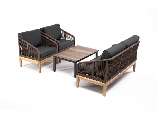 "Канны" лаунж-зона 4-ая из роупа со столиком "Канны" цвета "дуб", основание дуб, роуп коричневый в Набережных Челнах