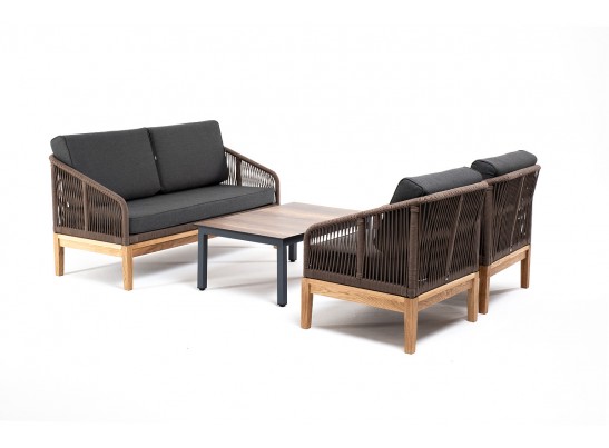 "Канны" лаунж-зона 4-ая из роупа со столиком "Канны" цвета "дуб", основание дуб, роуп коричневый в Набережных Челнах