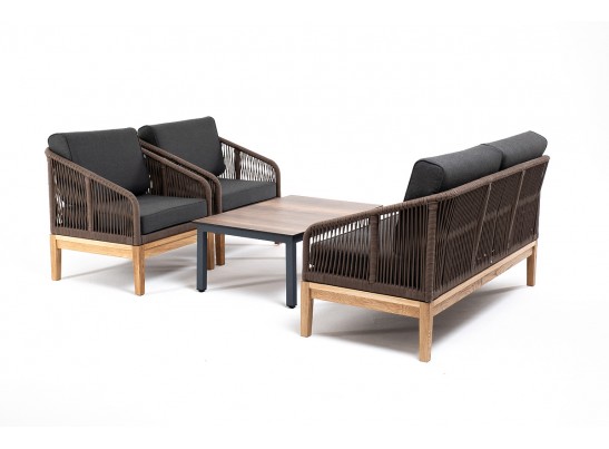 "Канны" лаунж-зона 4-ая из роупа со столиком "Канны" цвета "дуб", основание дуб, роуп коричневый в Набережных Челнах