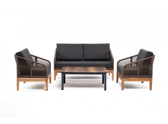 "Канны" лаунж-зона 4-ая из роупа со столиком "Канны" цвета "дуб", основание дуб, роуп коричневый в Набережных Челнах