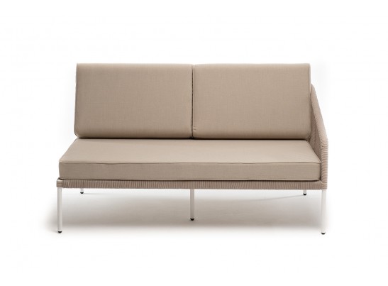 "Канны" левый модуль плетеный из роупа, каркас алюминий белый муар, роуп бежевый круглый, ткань бежевая 035 в Набережных Челнах