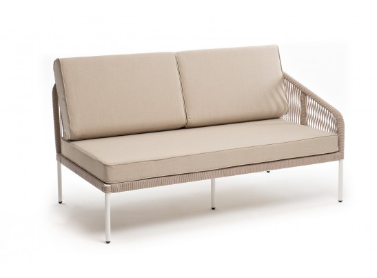 "Канны" левый модуль плетеный из роупа, каркас алюминий белый муар, роуп бежевый круглый, ткань бежевая 035 в Набережных Челнах