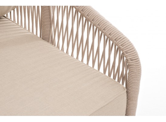 "Канны" левый модуль плетеный из роупа, каркас алюминий белый муар, роуп бежевый круглый, ткань бежевая 035 в Набережных Челнах
