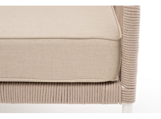 "Канны" левый модуль плетеный из роупа, каркас алюминий белый муар, роуп бежевый круглый, ткань бежевая 035 в Набережных Челнах