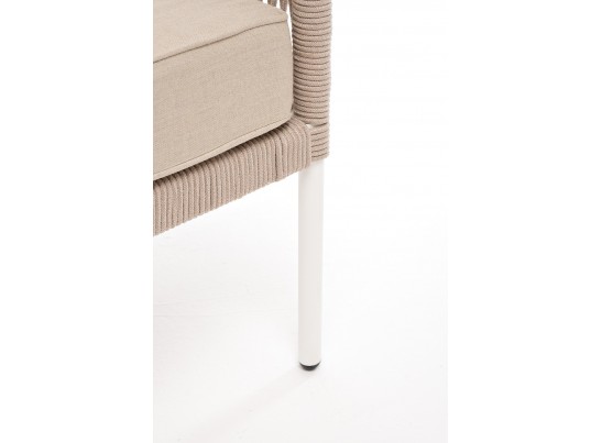 "Канны" левый модуль плетеный из роупа, каркас алюминий белый муар, роуп бежевый круглый, ткань бежевая 035 в Набережных Челнах