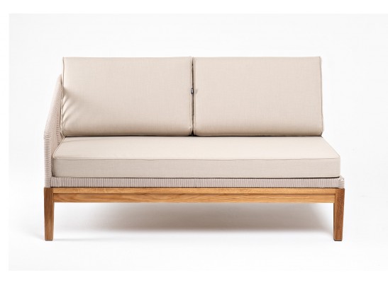 "Канны" правый модуль плетеный из роупа, основание дуб, роуп бежевый круглый, ткань бежевая 052 в Набережных Челнах