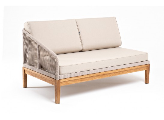 "Канны" правый модуль плетеный из роупа, основание дуб, роуп бежевый круглый, ткань бежевая 052 в Набережных Челнах