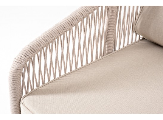 "Канны" правый модуль плетеный из роупа, основание дуб, роуп бежевый круглый, ткань бежевая 052 в Набережных Челнах