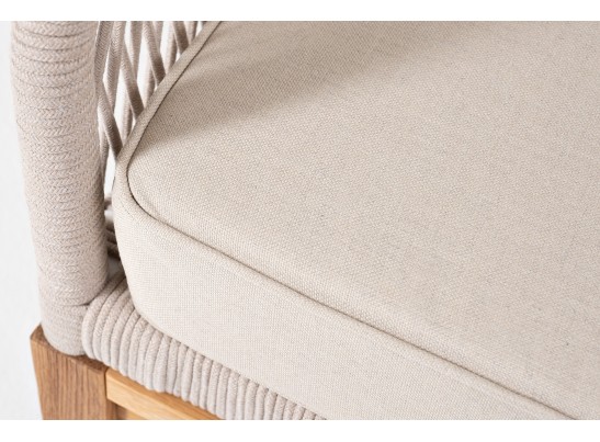 "Канны" правый модуль плетеный из роупа, основание дуб, роуп бежевый круглый, ткань бежевая 052 в Набережных Челнах